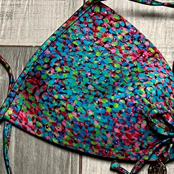 Crystallized LULI FAMA Aqua Pink String Lifting Lined triangle Bikini Top M - Picture 6 of 11